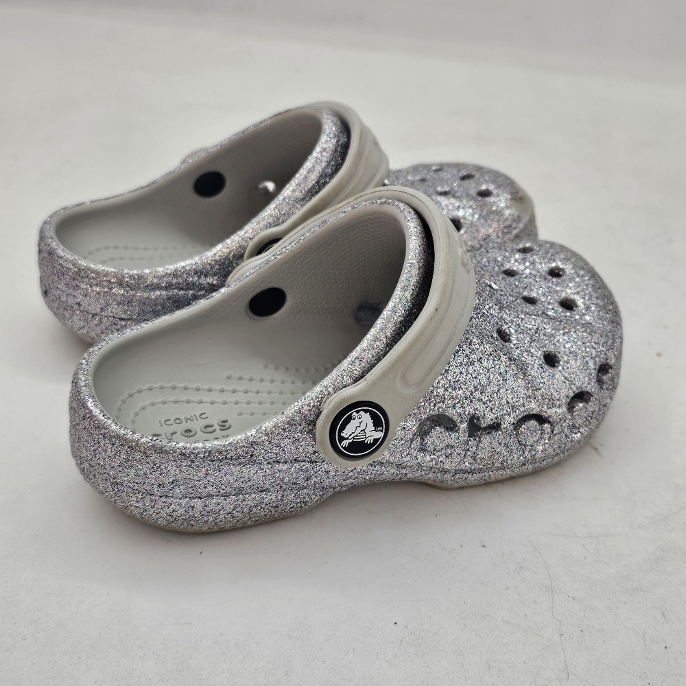Crocs Baya Glitter Clogs Silver Little Kids Size 9 Toddler Sparkly Comfort Shoes - Picture 7 of 8